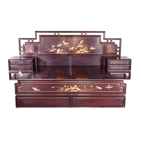 镶嵌荷花万字富贵双人床明式家具晋作家具唐人居家具红木家具国家级非遗收藏品艺术品